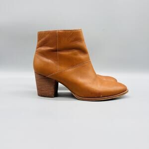 Madewell Boots Womens 7 Brown Leather Rosie Ankle Booties Stacked Heel Side Zip